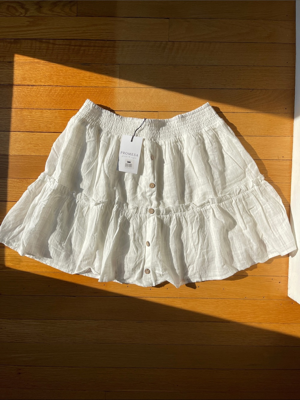 Promesa White Tiered Button-Front Mini Skirt